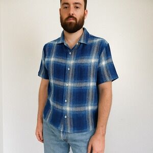 Corridor High Dive Short Sleeve Shirt Mens XS Blue Flannel Button‎ Up Blanket